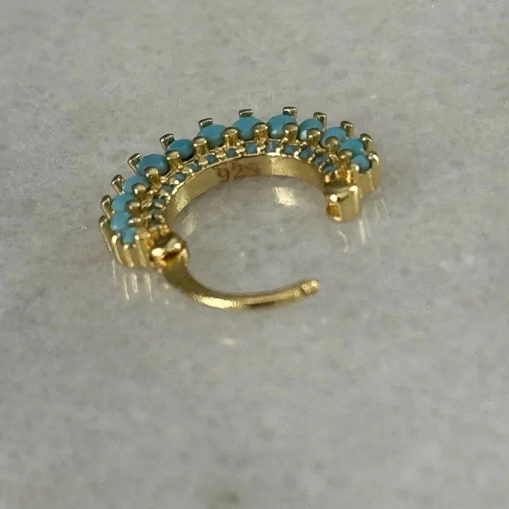 Gold Turquoise Crystal Conch Daith Tragus Cartilage Hoop Earring Brand New - Picture 4 of 4